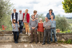 Portrait of senior couples, olive trees in background, Florence, Italy Portrait of senior couples, olive trees in background, Florence, Italy